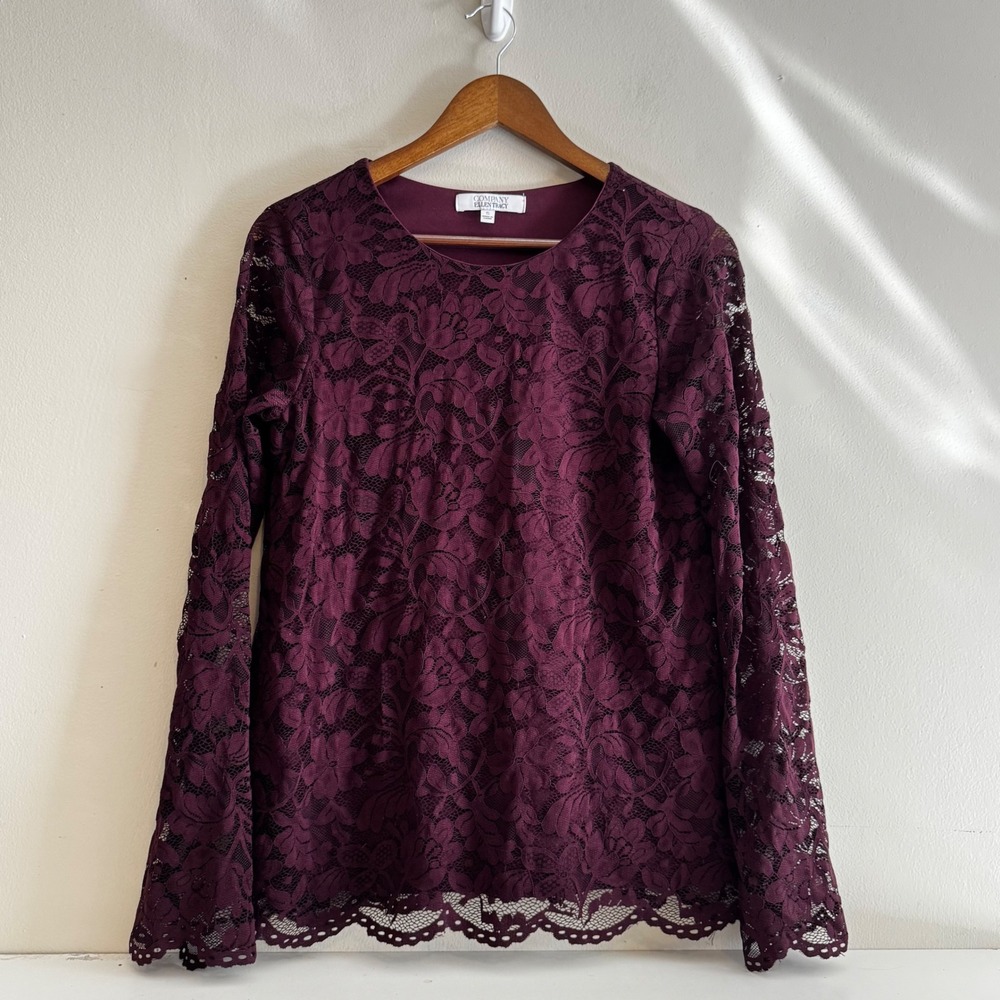 Company Ellen Tracy Sz Sm Floral Lace Long Sleeve Burgundy Purple Fall Coquette